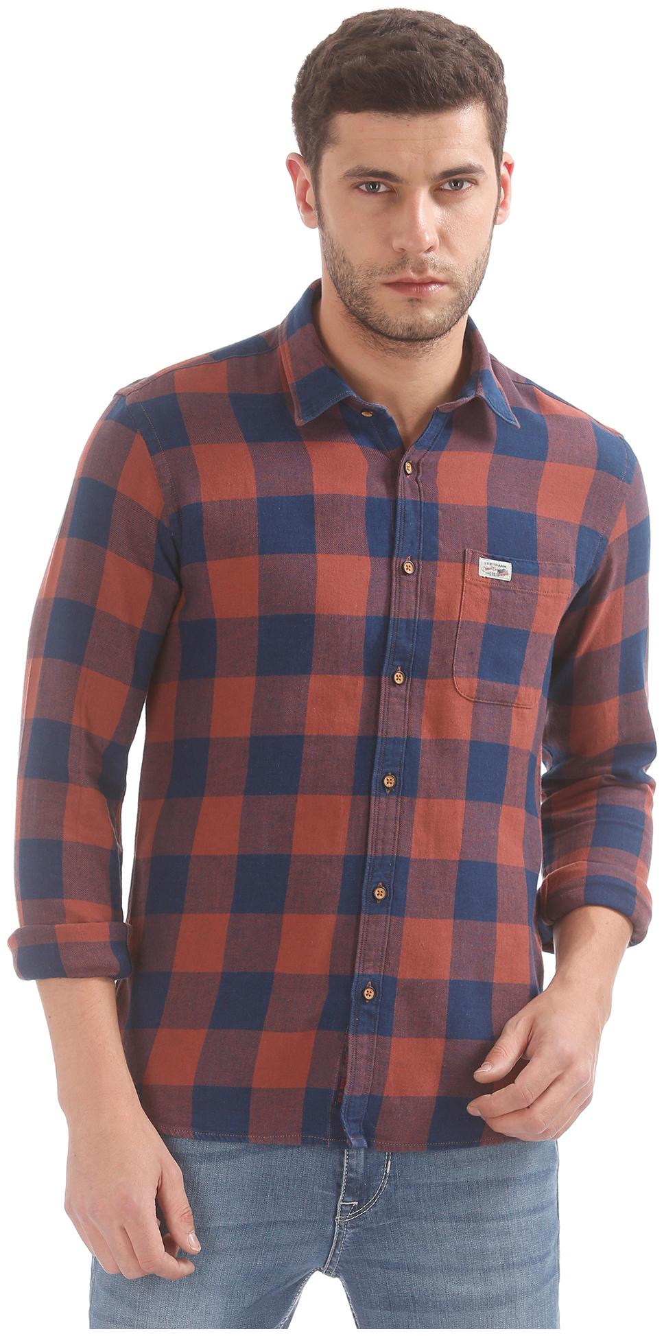 

U S Polo Assn Men Blue Checked Slim Fit Casual Shirt