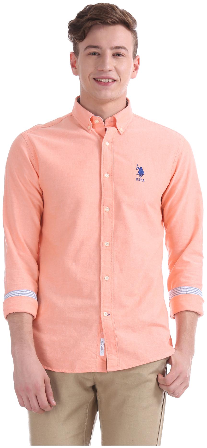 

U S Polo Assn Men Orange Solid Regular Fit Casual Shirt