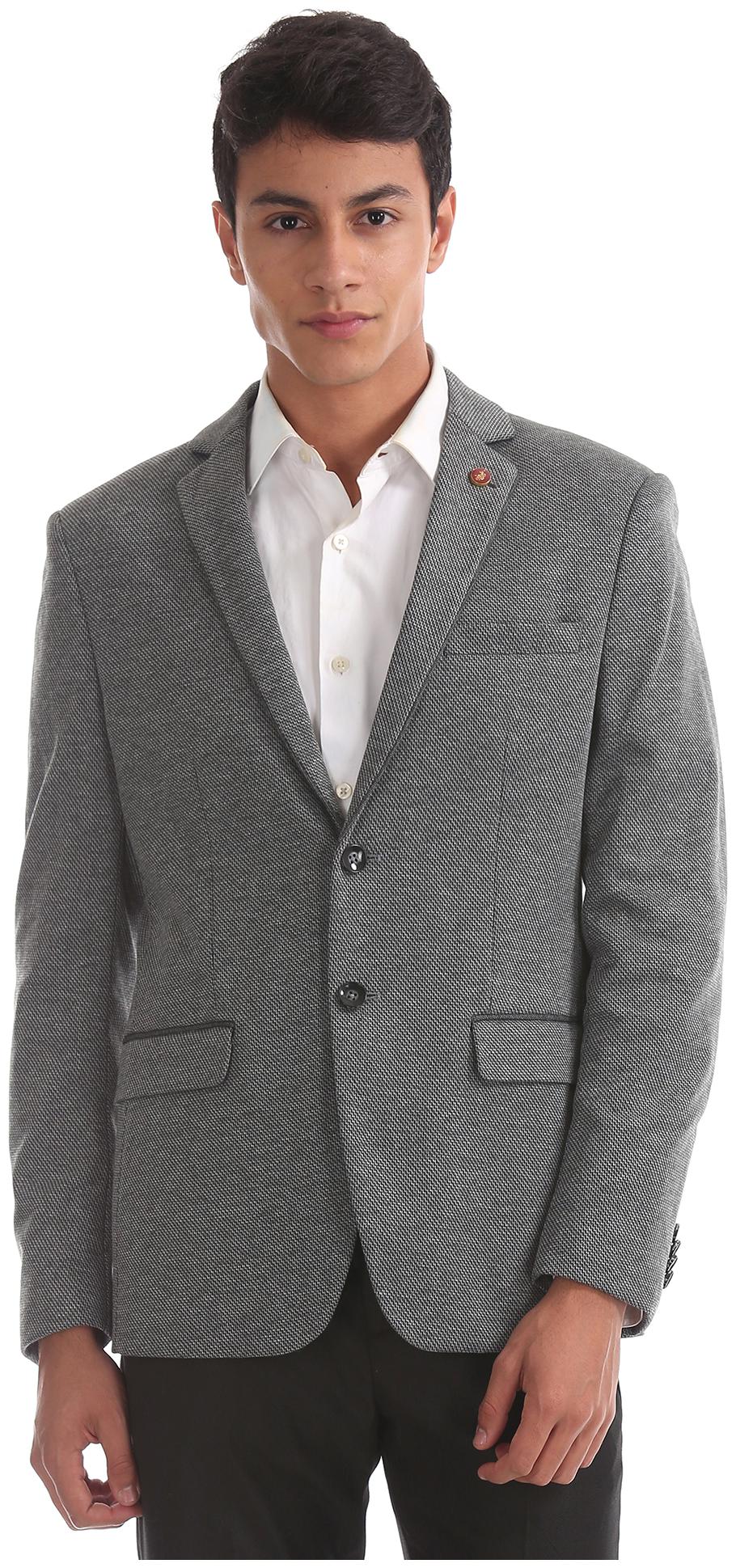 

U S Polo Assn Men Grey Solid Slim fit Single Breasted Blazer