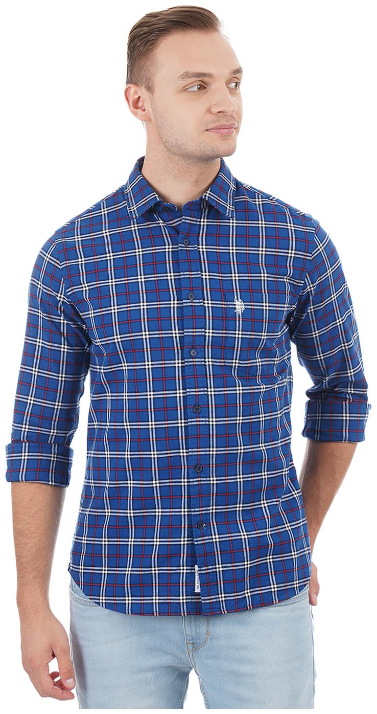 

U S Polo Assn Men Blue Checked Regular Fit Casual Shirt