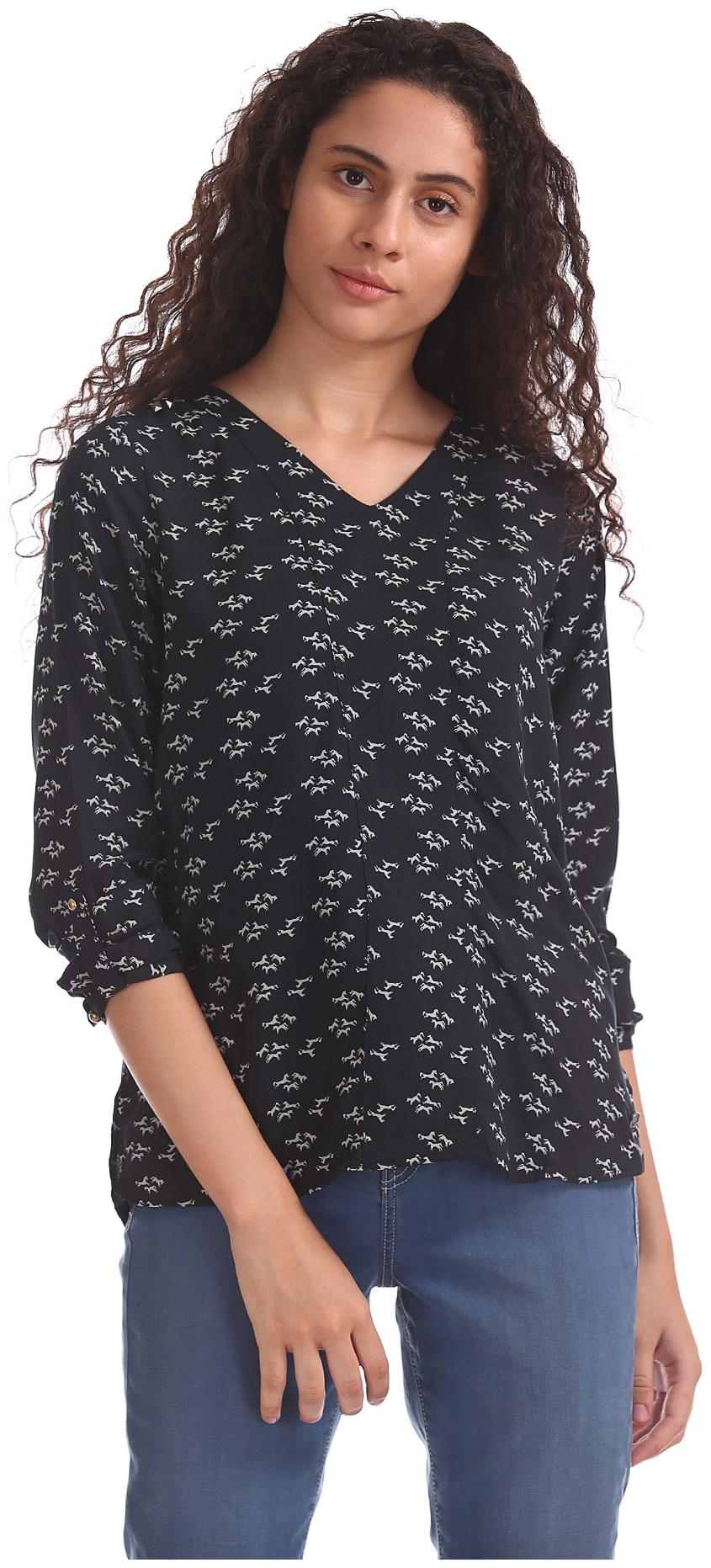

U S Polo Assn Women Printed Regular top - Black