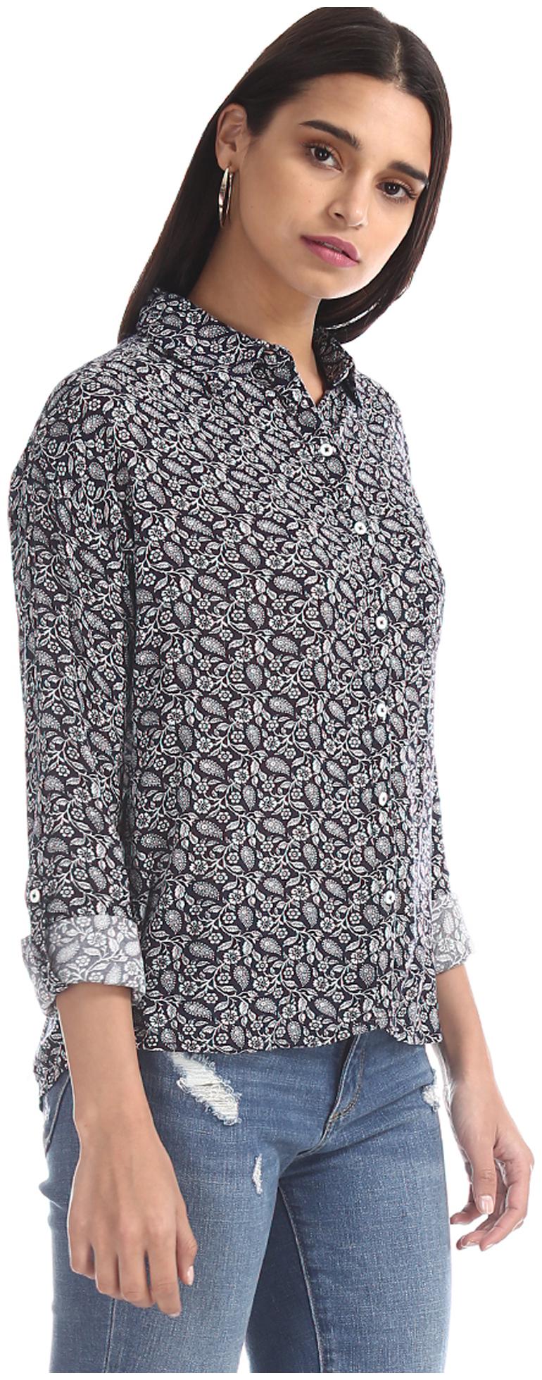 

U S Polo Assn Women Black Floral Slim Fit Shirt