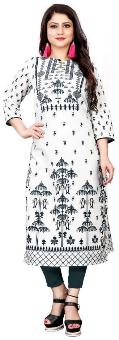 

U S TEX Viscose Rayon White Printed Kurti For Women
