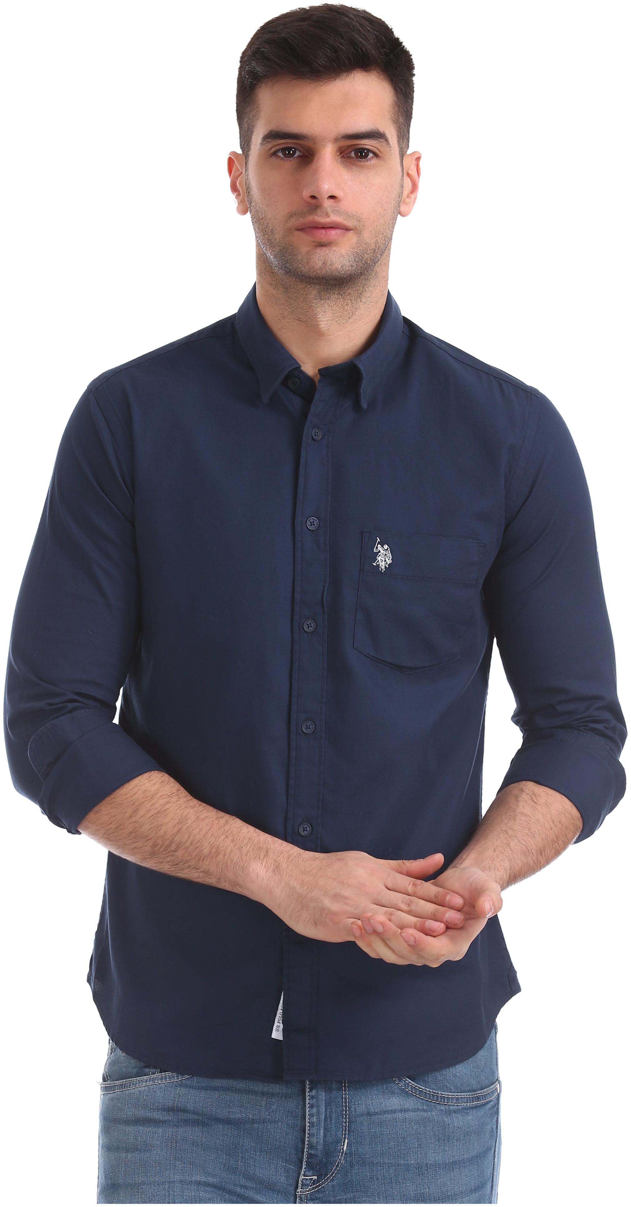 

U S Polo Assn Men Blue Solid Regular Fit Casual Shirt