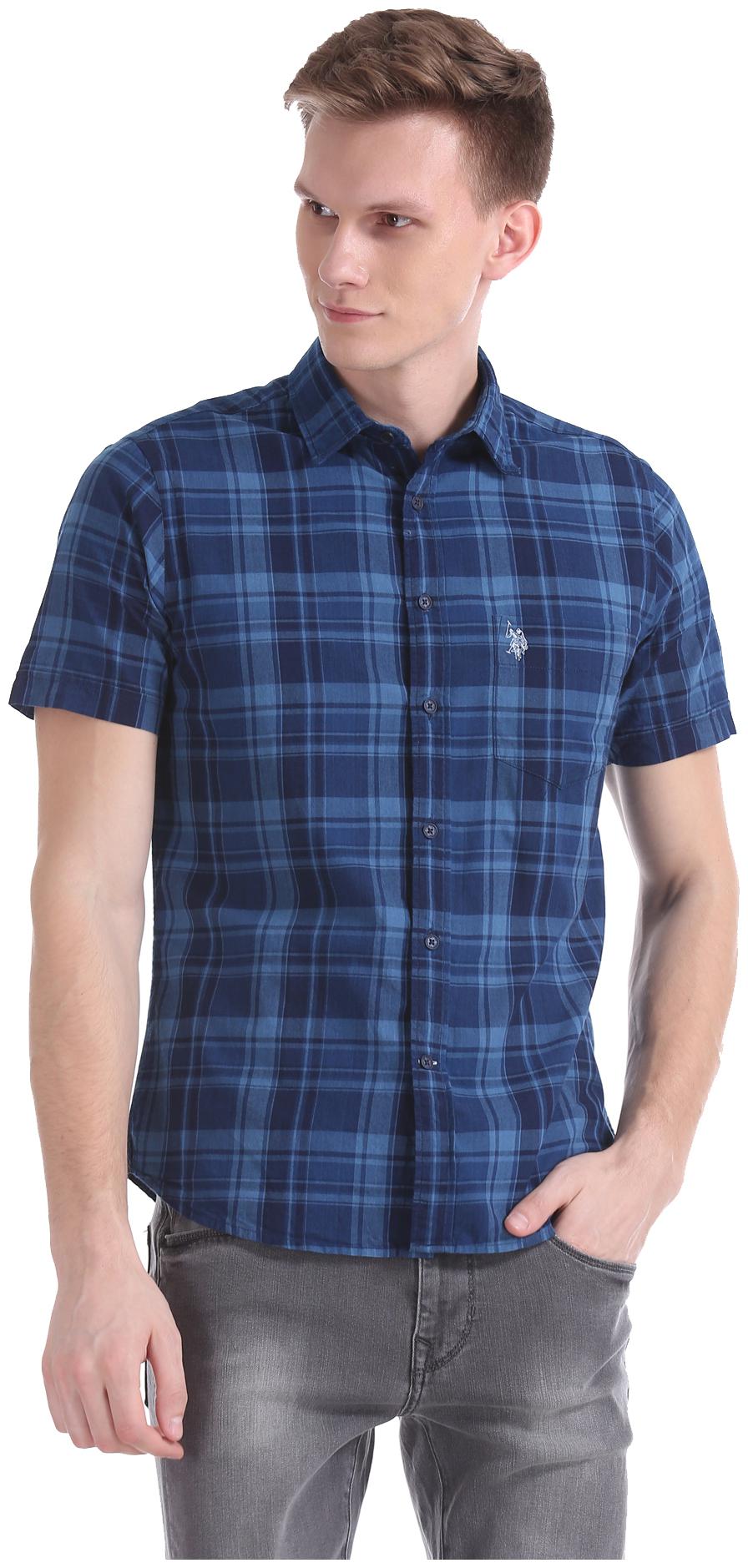 

U S Polo Assn Men Blue Checked Regular Fit Casual Shirt