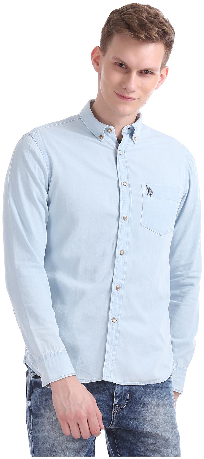

U S Polo Assn Men Blue Solid Regular Fit Casual Shirt