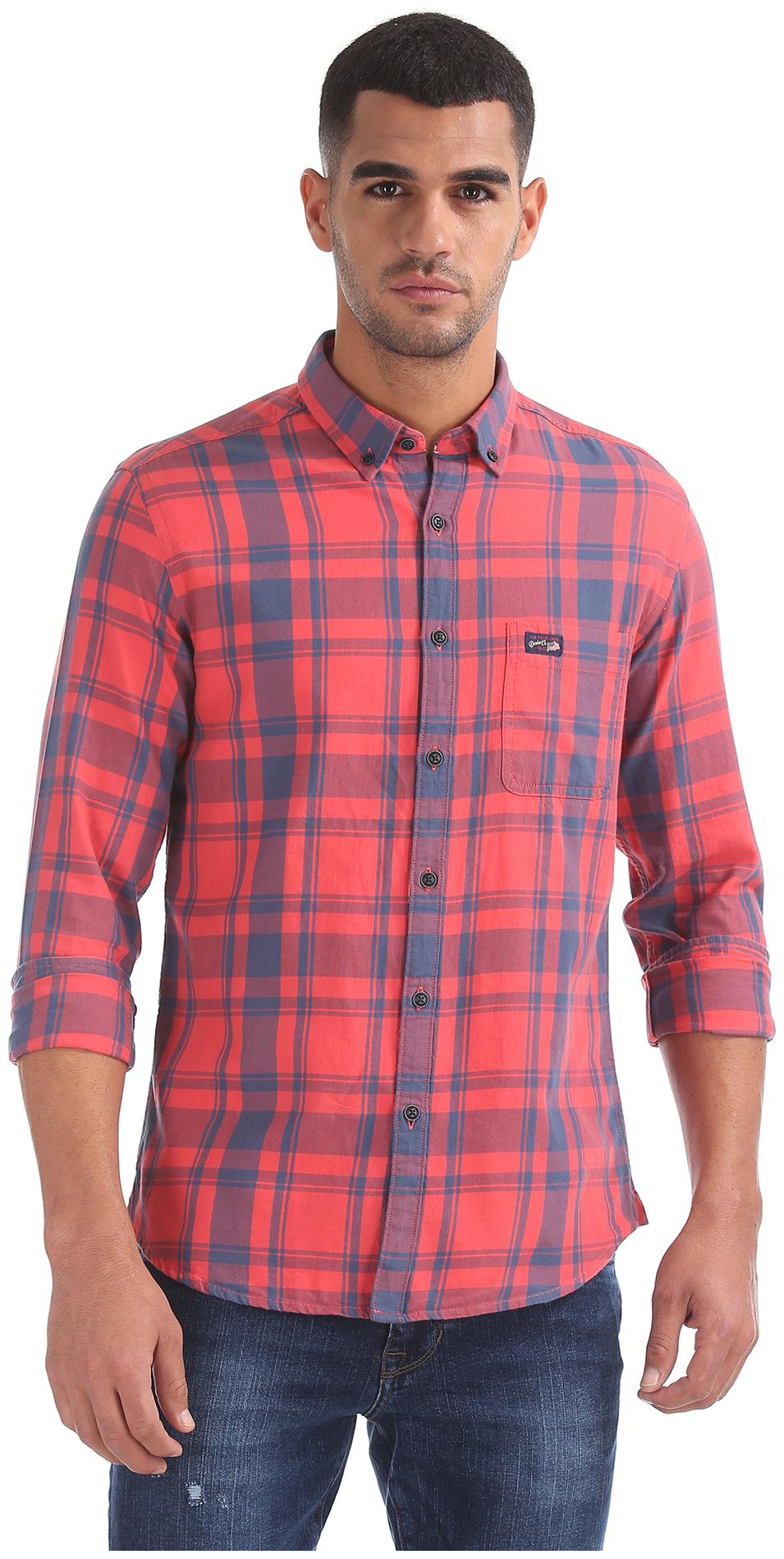 

U S Polo Assn Men Pink Checked Slim Fit Casual Shirt