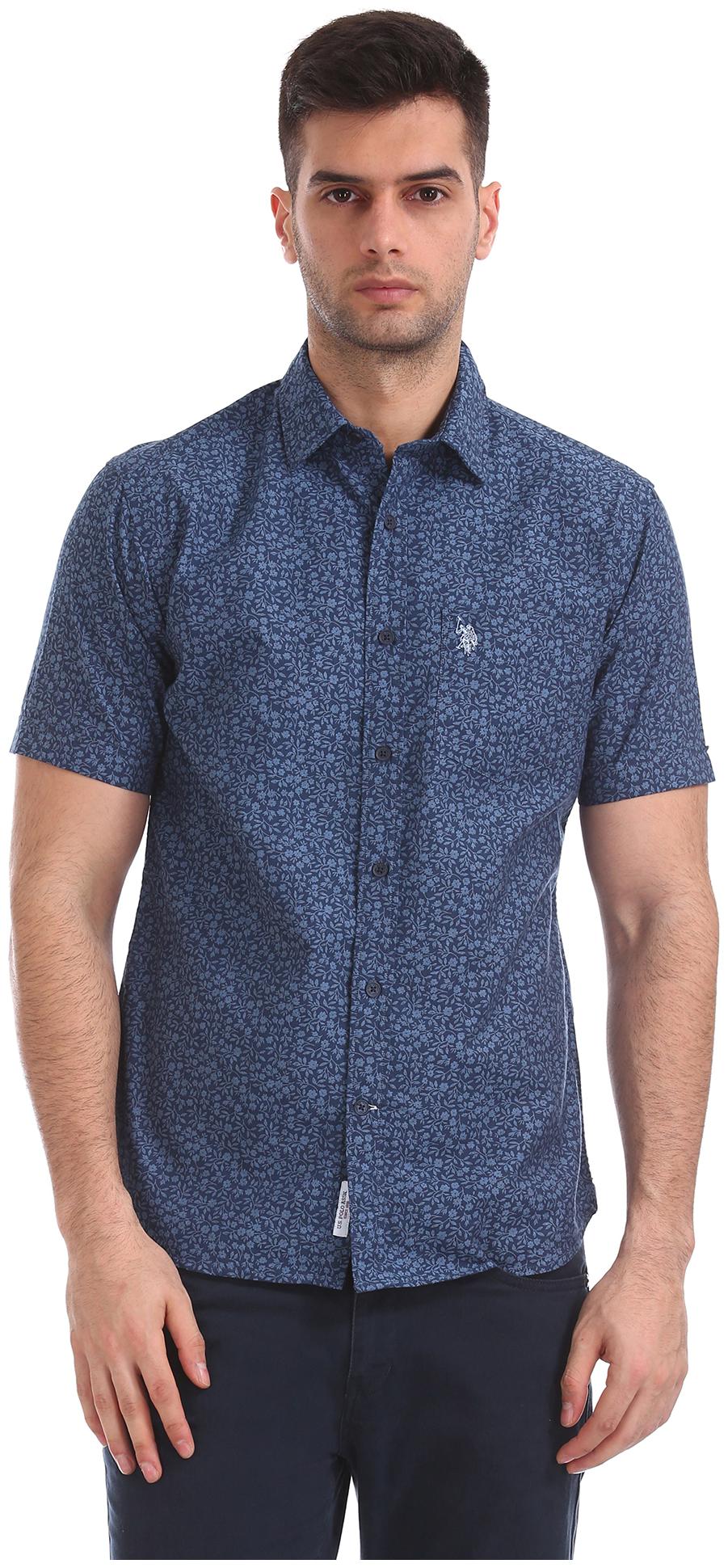 

U S Polo Assn Men Blue Printed Regular Fit Casual Shirt