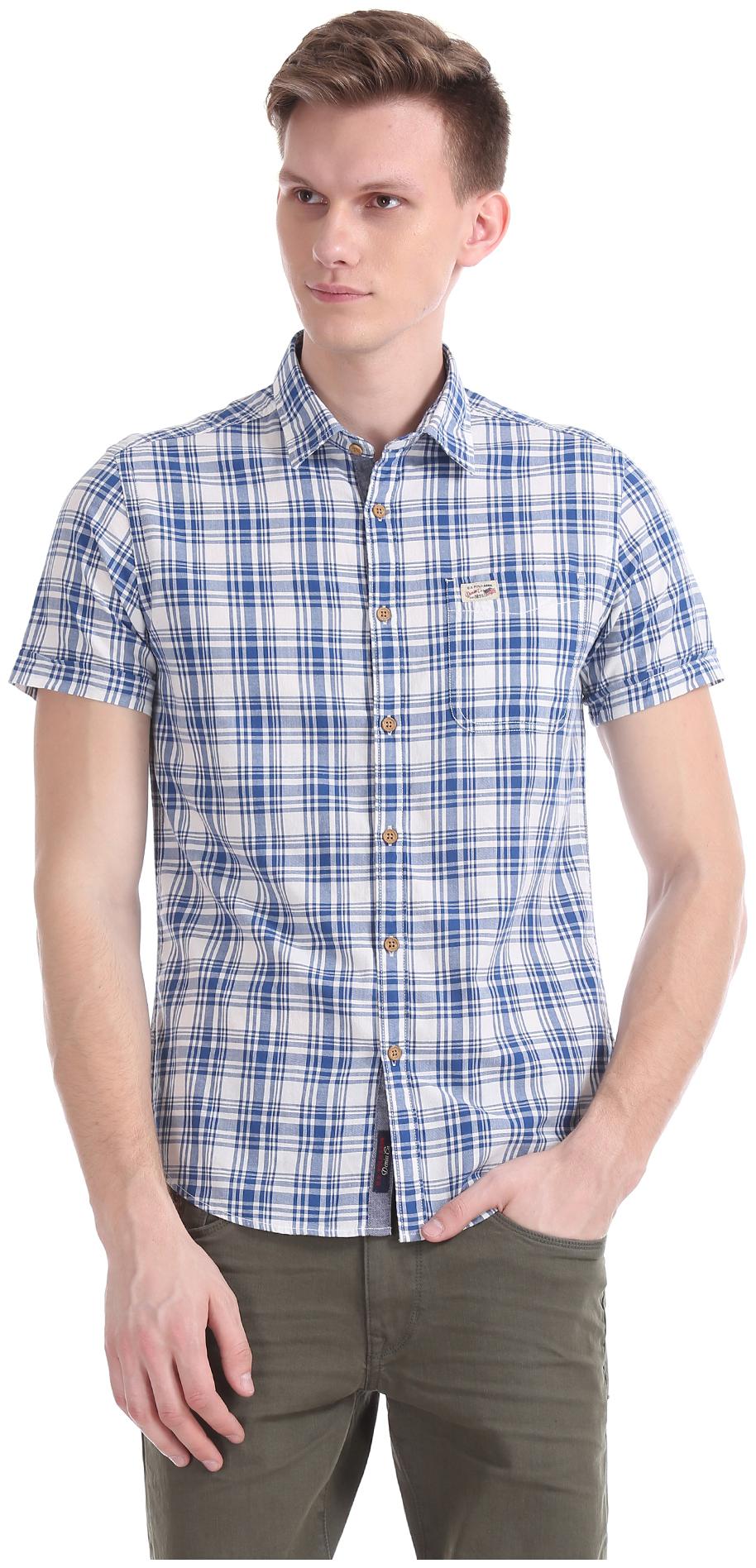 

U S Polo Assn Men Blue Checked Slim Fit Casual Shirt