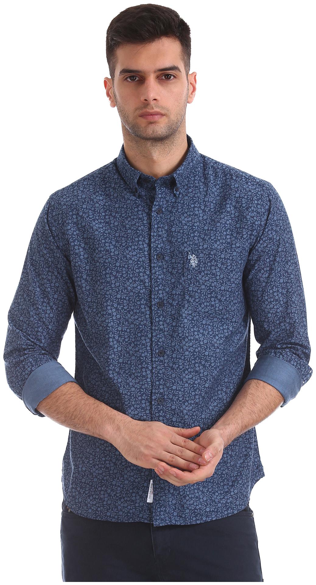 

U S Polo Assn Men Blue Printed Regular Fit Casual Shirt