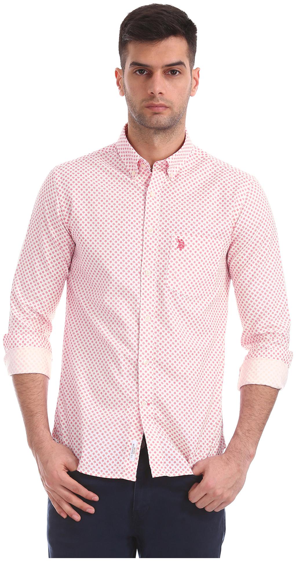

U S Polo Assn Men Pink Printed Regular Fit Casual Shirt