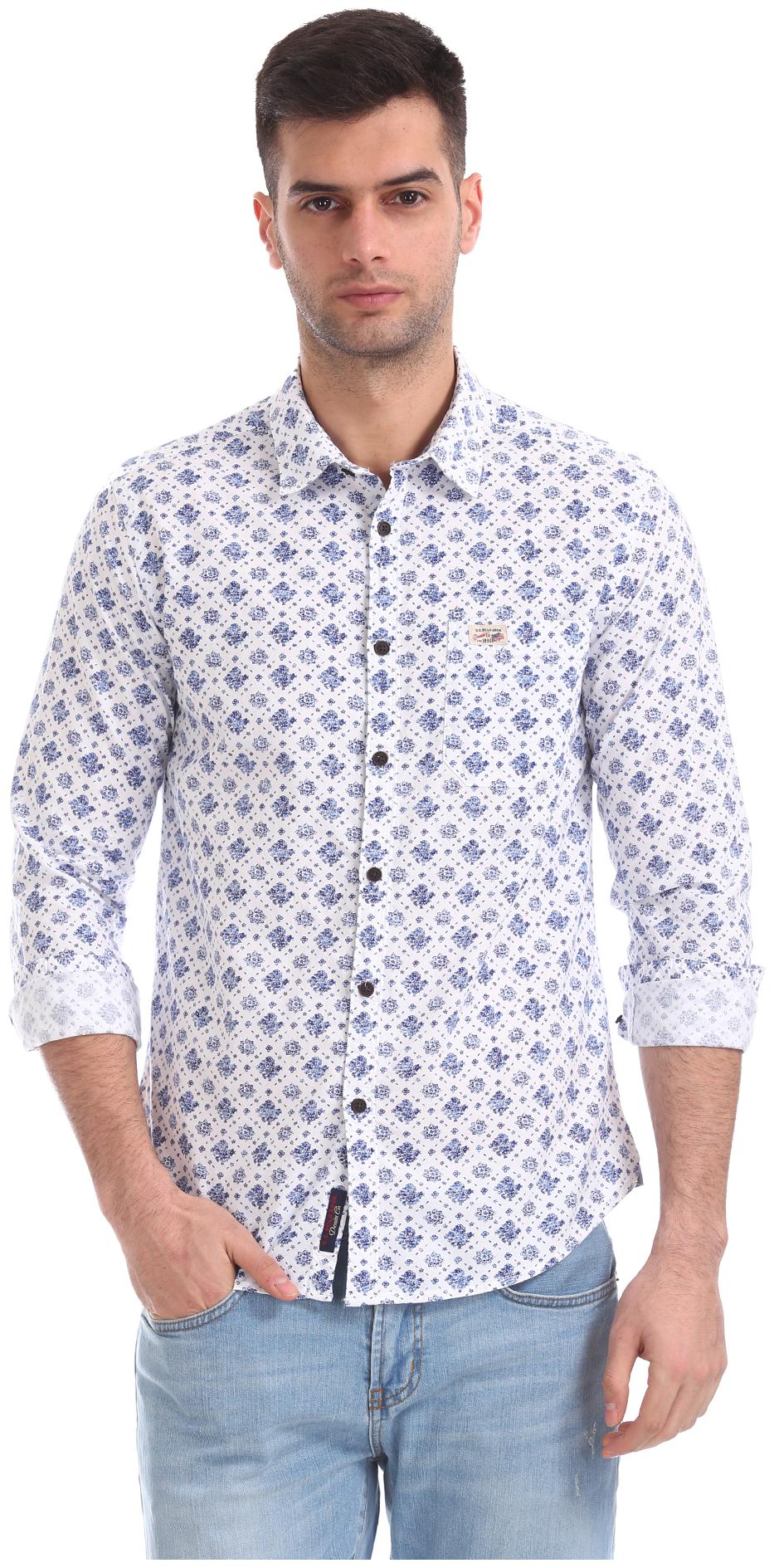 

U S Polo Assn Men White Printed Slim Fit Casual Shirt