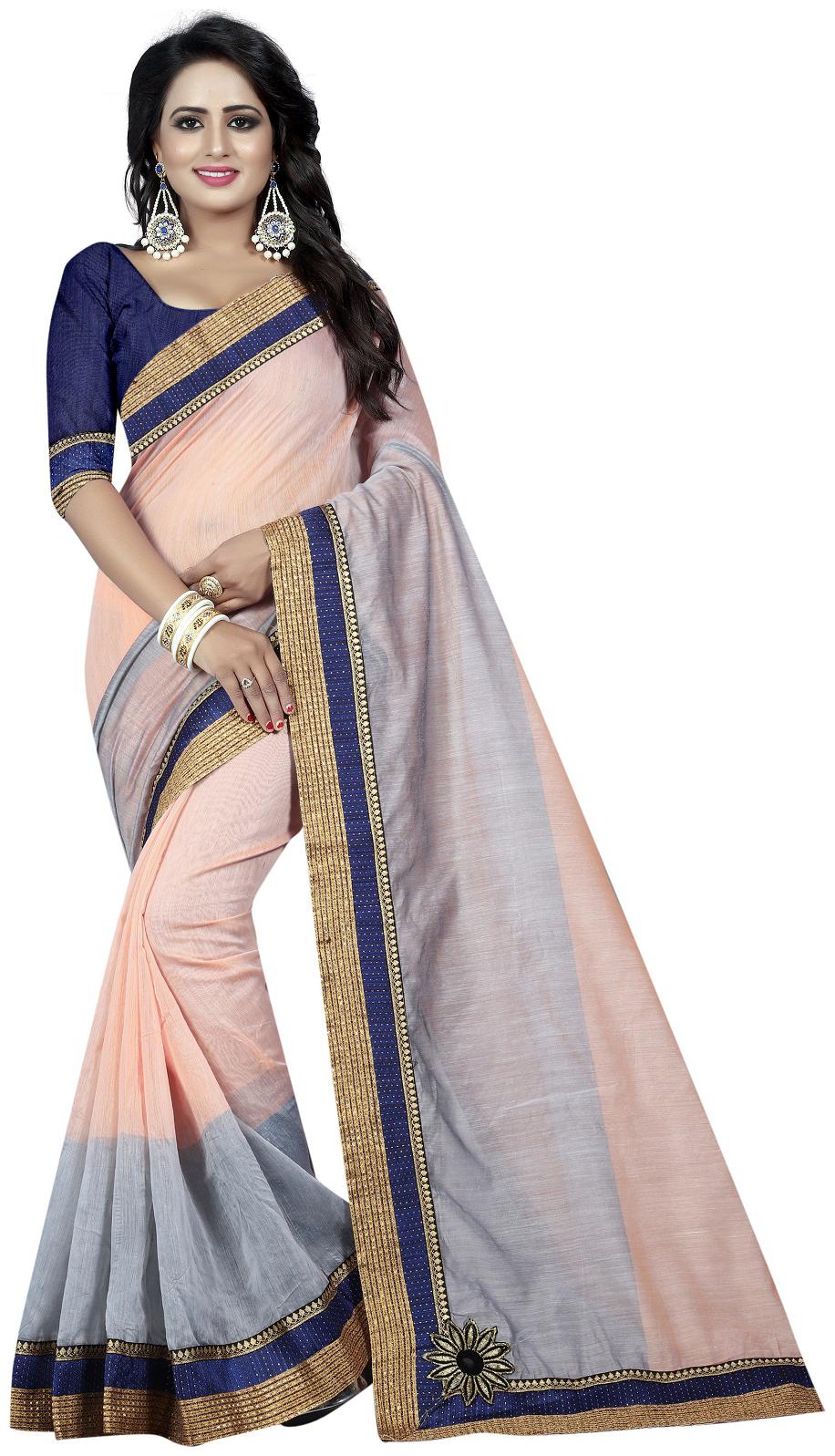 

JINAL AND JINAL Peach Solid Universal Designer Saree With Blouse With blouse