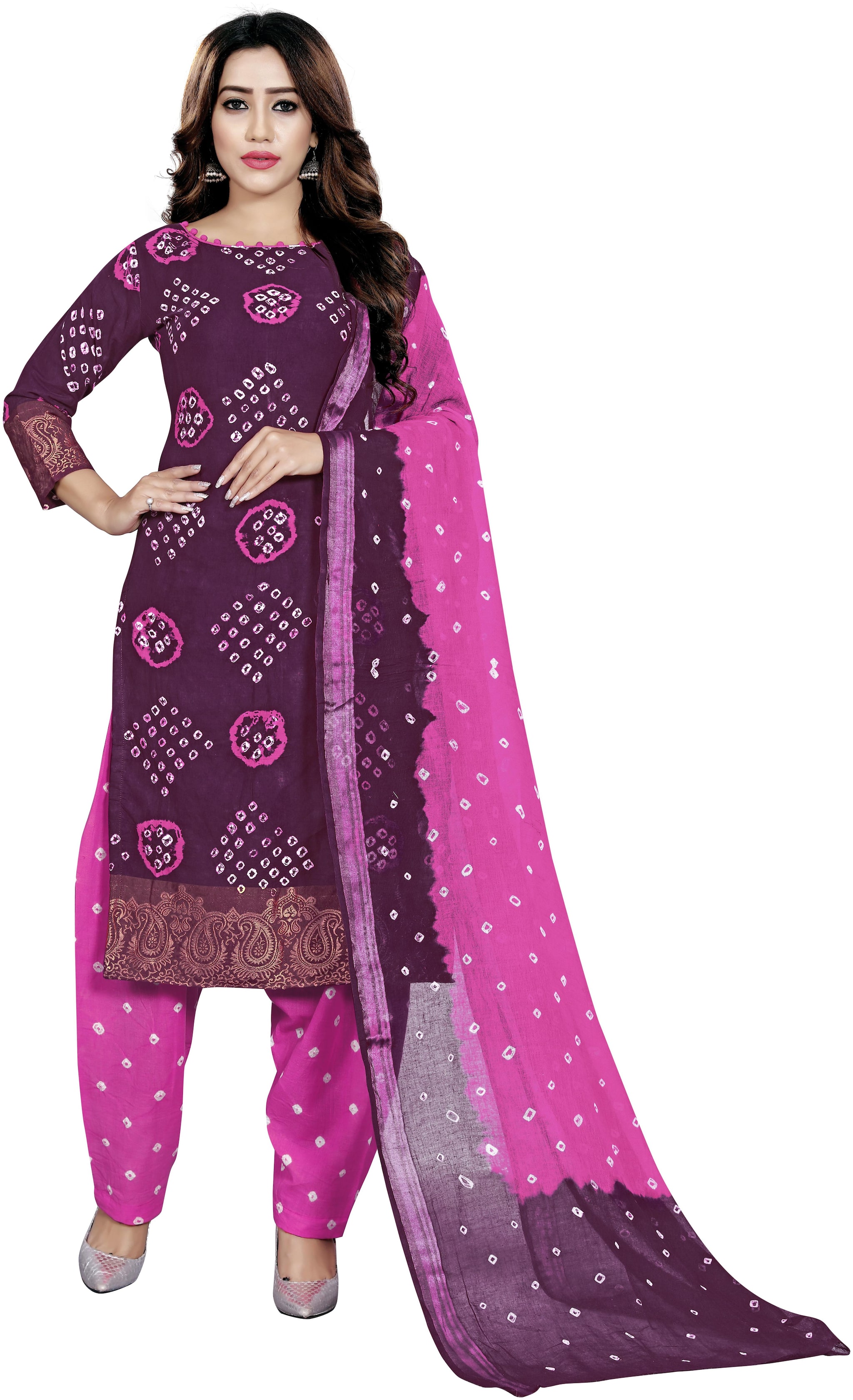 

UGAM FASHION Party Wear Pure Cotton Bandhni Dress Material
