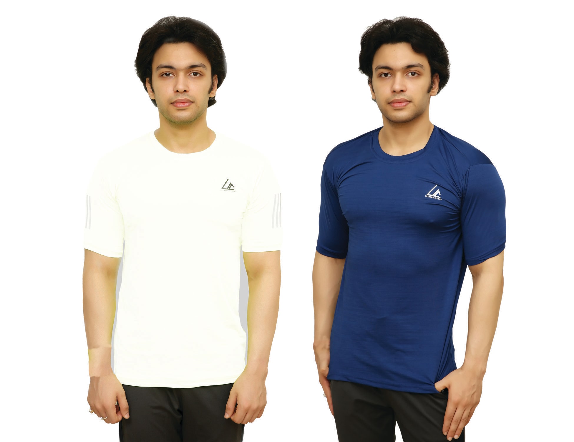 

ULTIMATECOLORS Men Blue White Slim fit Polyester Round neck T-Shirt - Pack Of 2