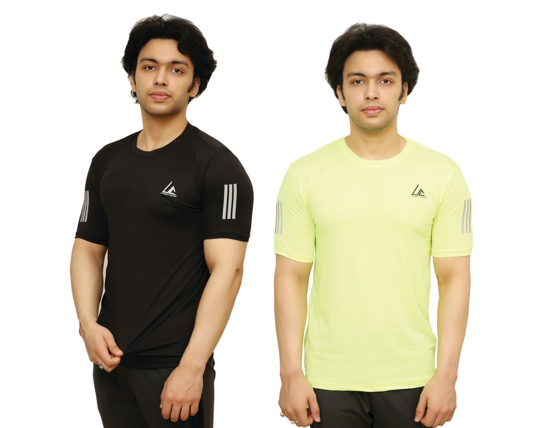 

ULTIMATECOLORS Men Green Black Slim fit Polyester Round neck T-Shirt - Pack Of 2