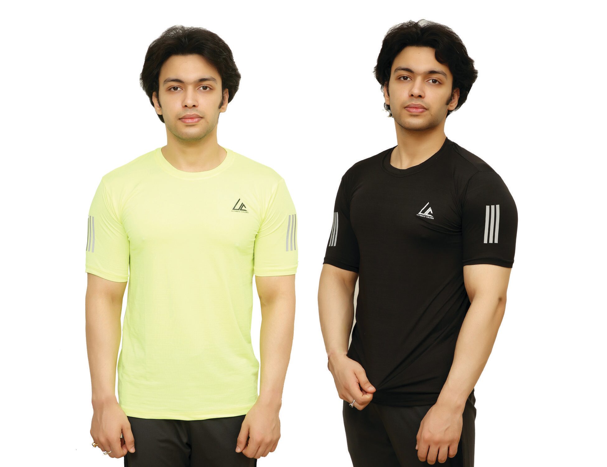 

ULTIMATECOLORS Men Black Green Slim fit Polyester Round neck T-Shirt - Pack Of 2