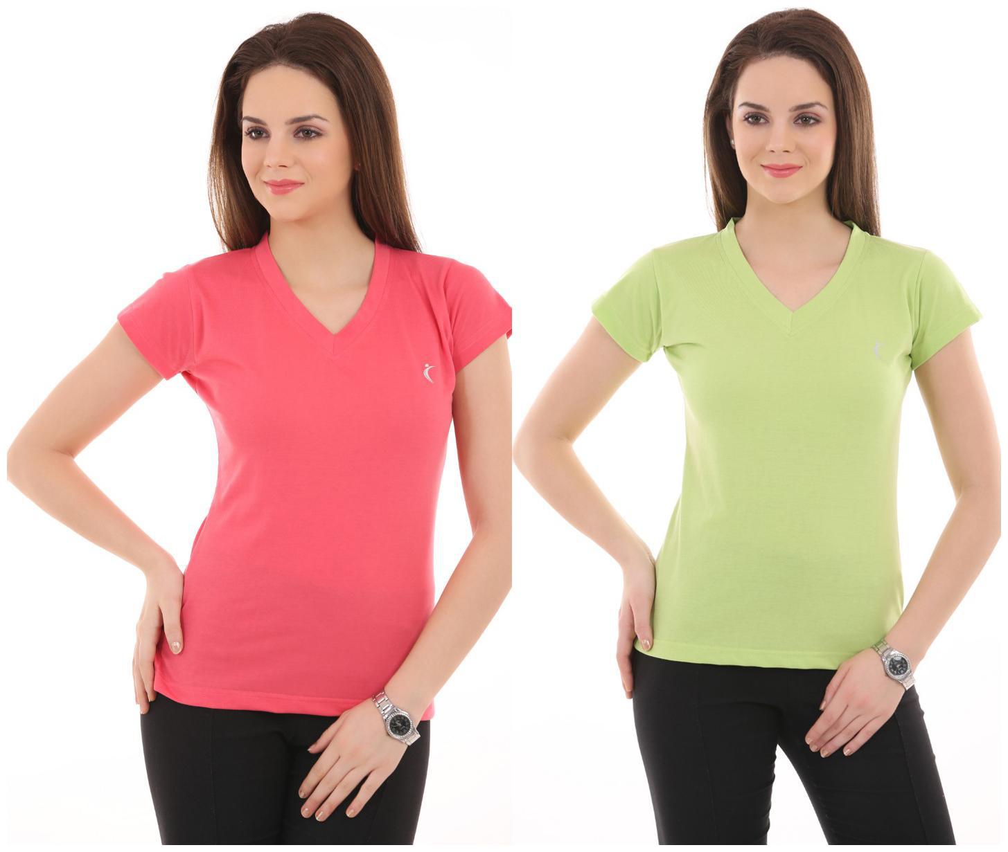 

Ultrafit Women Multi Regular fit V neck Cotton T shirt