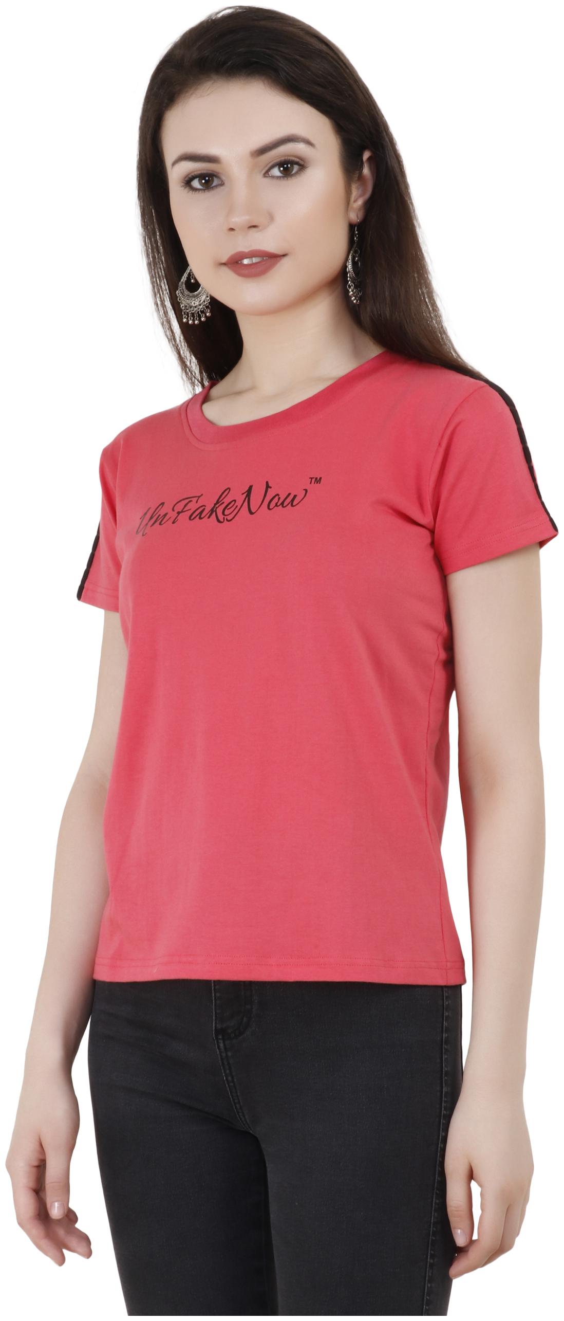 

UNFAKENOW Women Maroon Regular fit Round neck Knitted T shirt