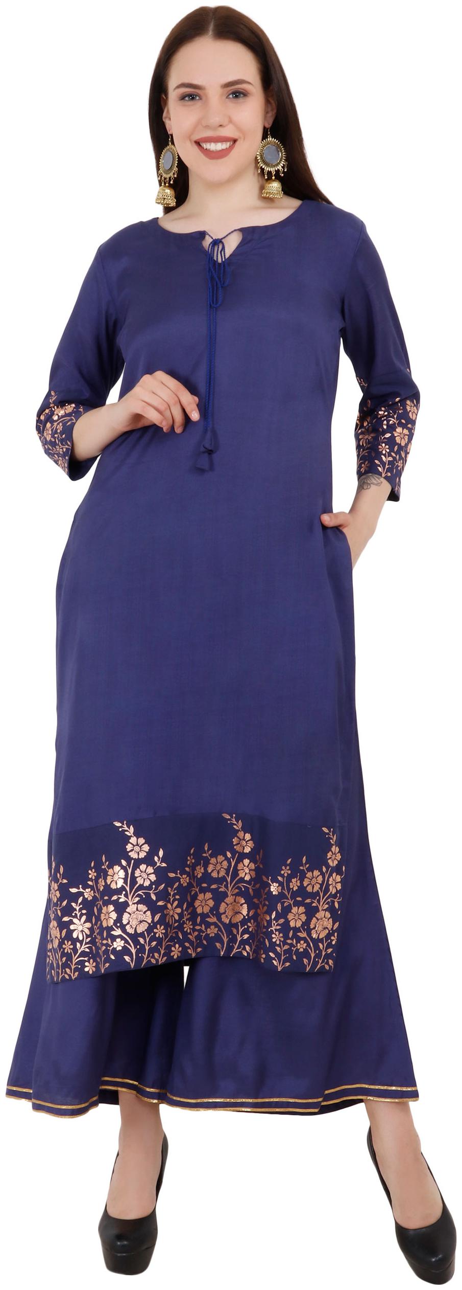 

UNFAKENOW WOMEN S GOLD FOIL PRINTED KURTA PLAZZO SET