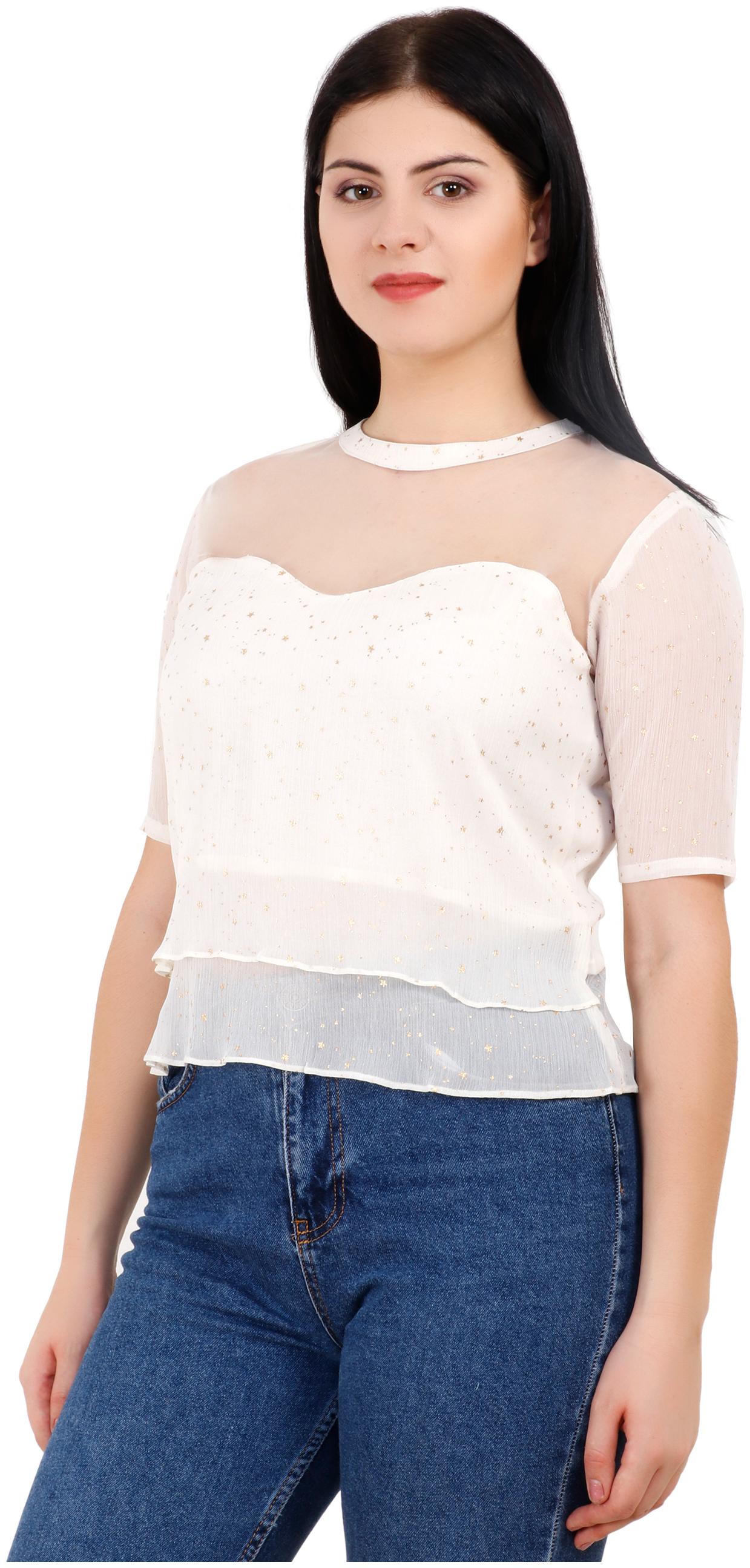 

UNFAKENOW Women Embellished Fusion top - White