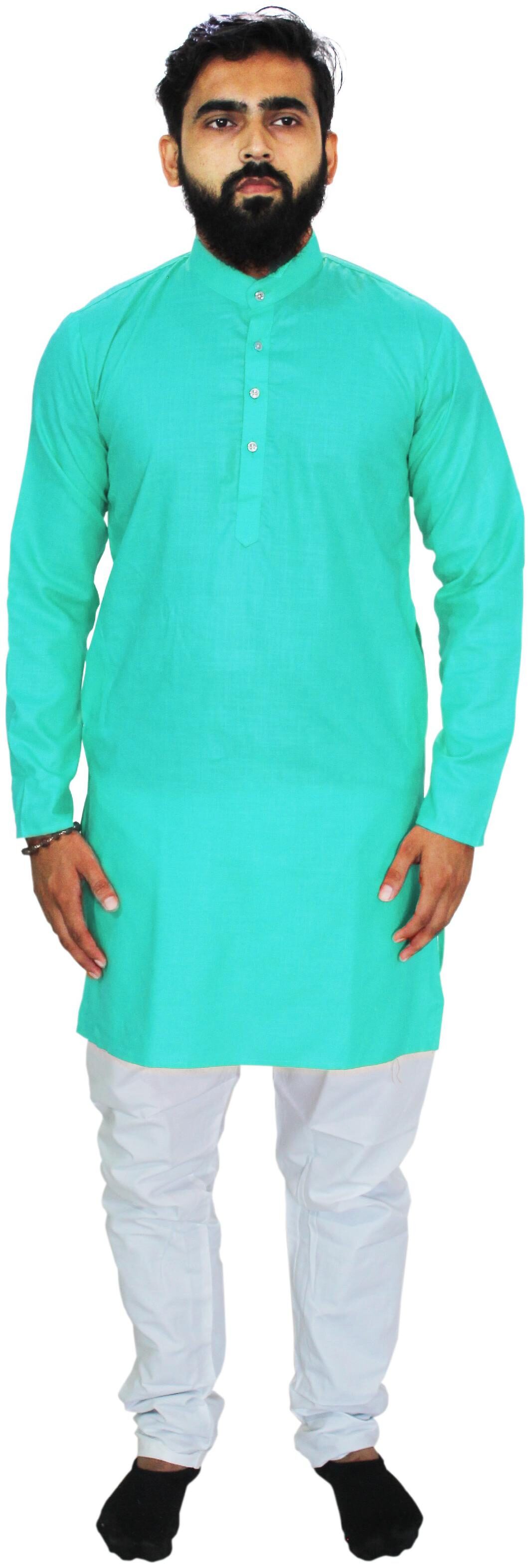 

UNIPLANET STORE Green White Solid Kurta and Pyjamas