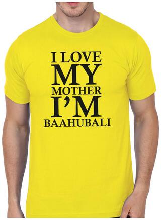 UNIQUE STATUS MEN ROUND NECK YELLOW GRAPHIC PRINTED BAHUBALI T-SHIRT