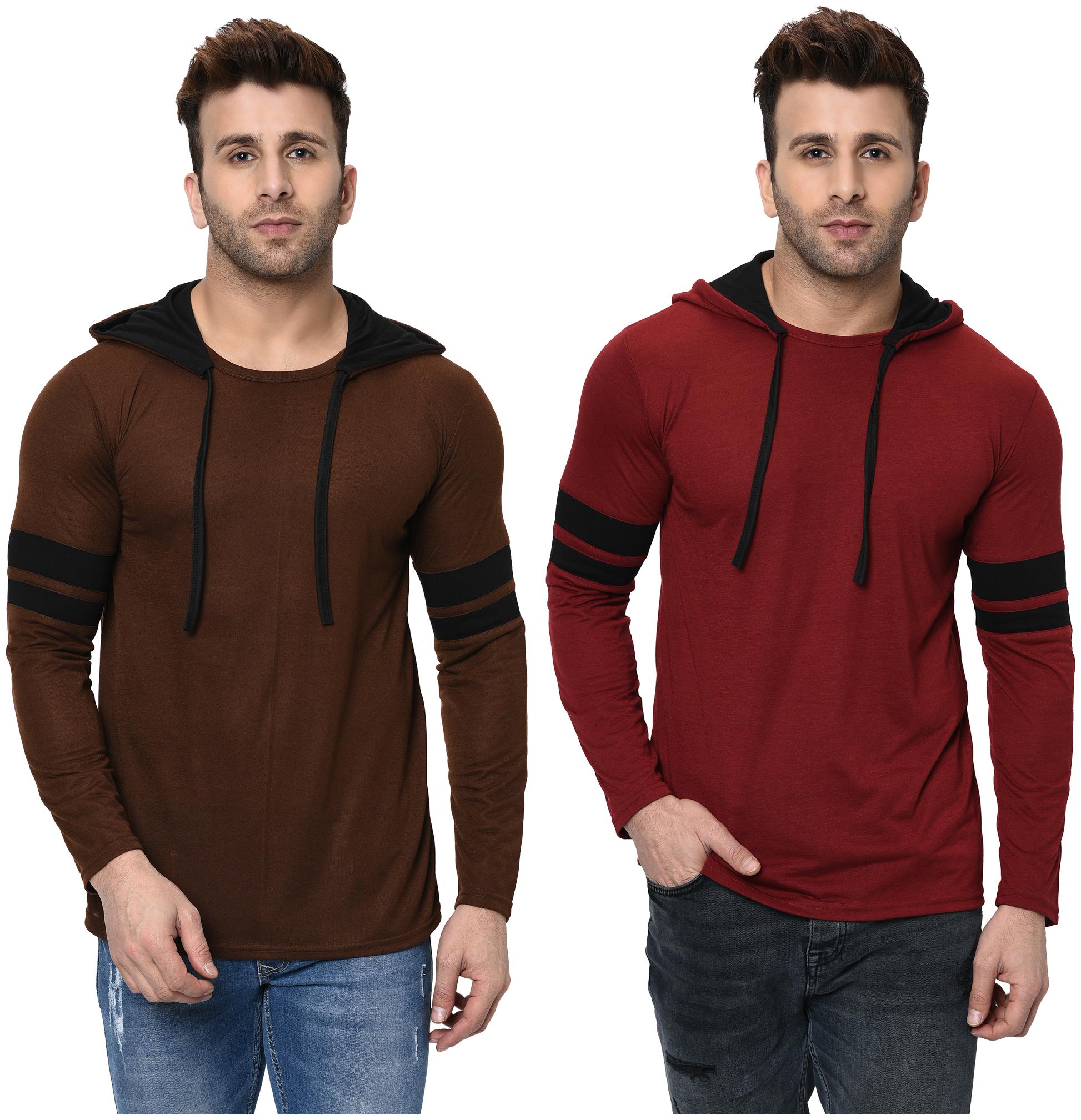 

Unite Wear Men Brown Maroon Slim fit Cotton Hood T-Shirt - Pack Of 2