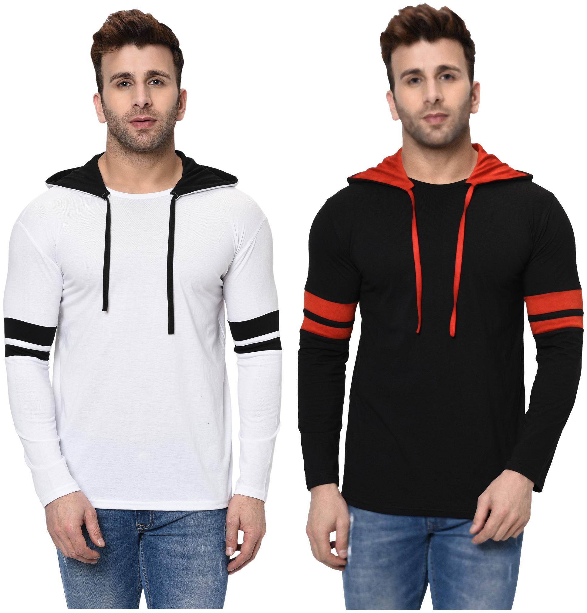 

Unite Wear Men White Black Slim fit Cotton Hood T-Shirt - Pack Of 2