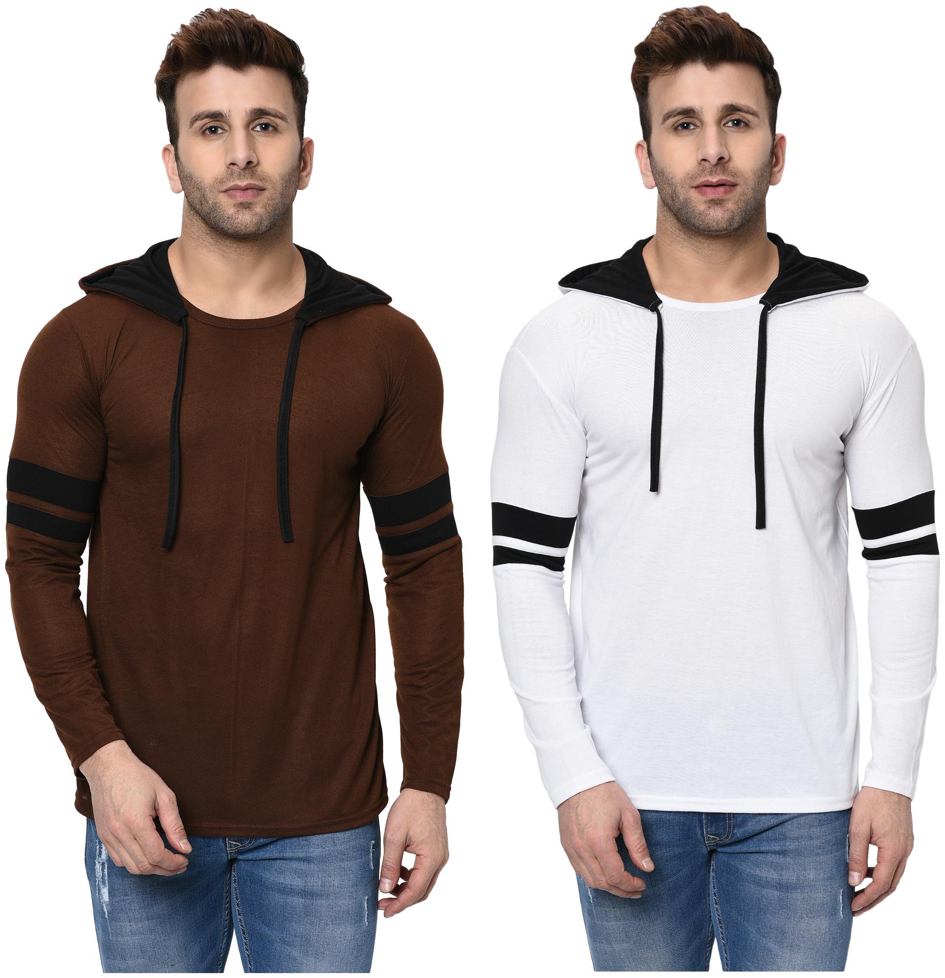 

Unite Wear Men Brown White Slim fit Cotton Hood T-Shirt - Pack Of 2