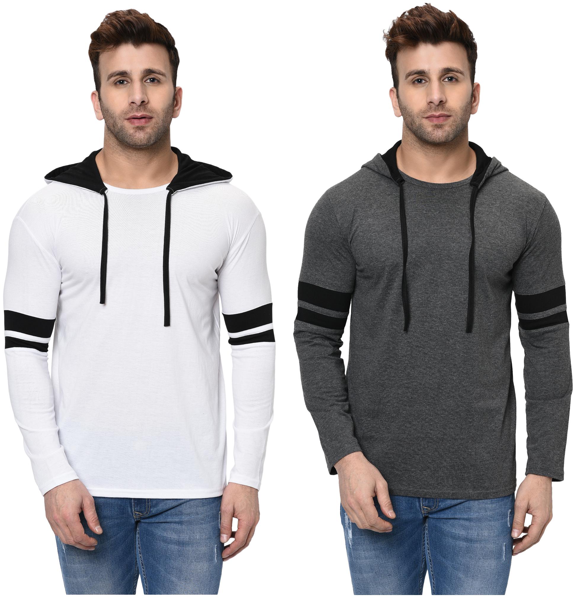 

Unite Wear Men White Grey Slim fit Cotton Hood T-Shirt - Pack Of 2