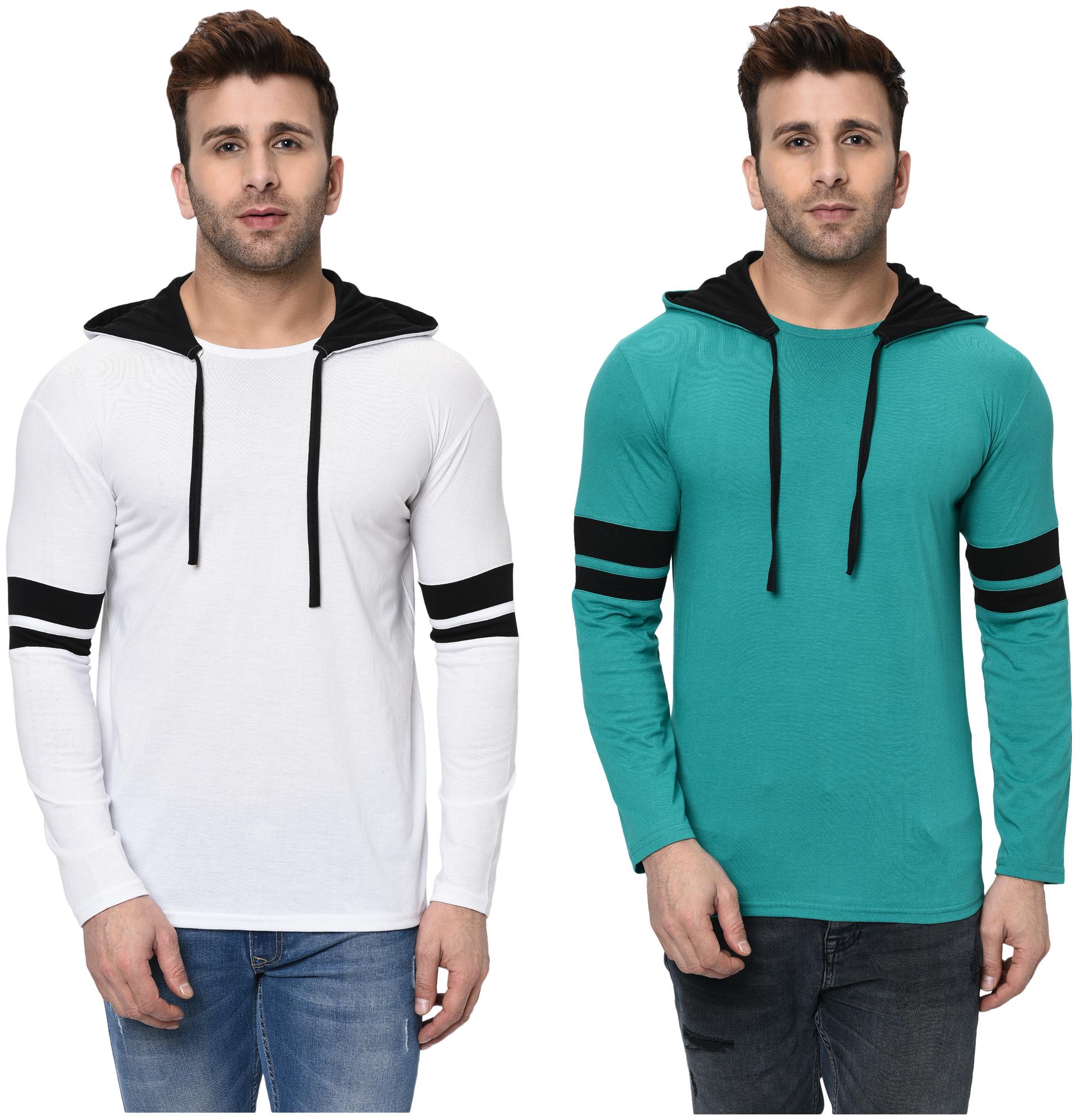 

Unite Wear Men White Green Slim fit Cotton Hood T-Shirt - Pack Of 2