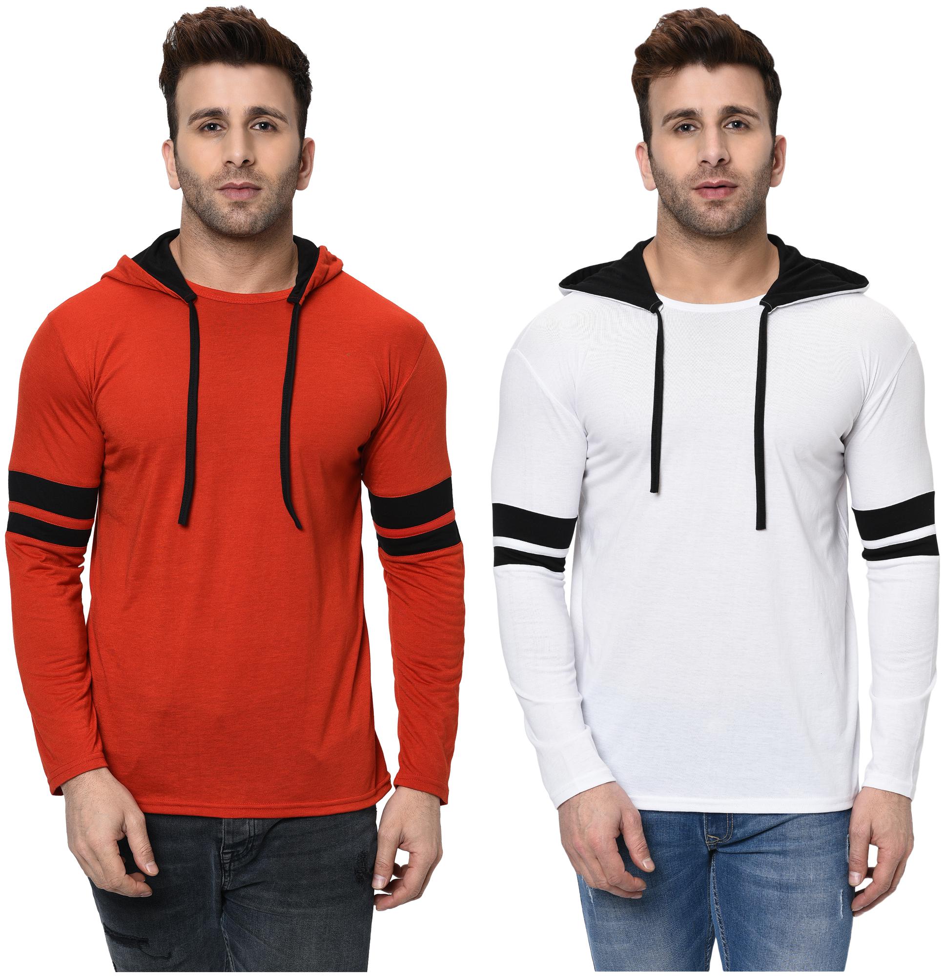 

Unite Wear Men Red White Slim fit Cotton Hood T-Shirt - Pack Of 2