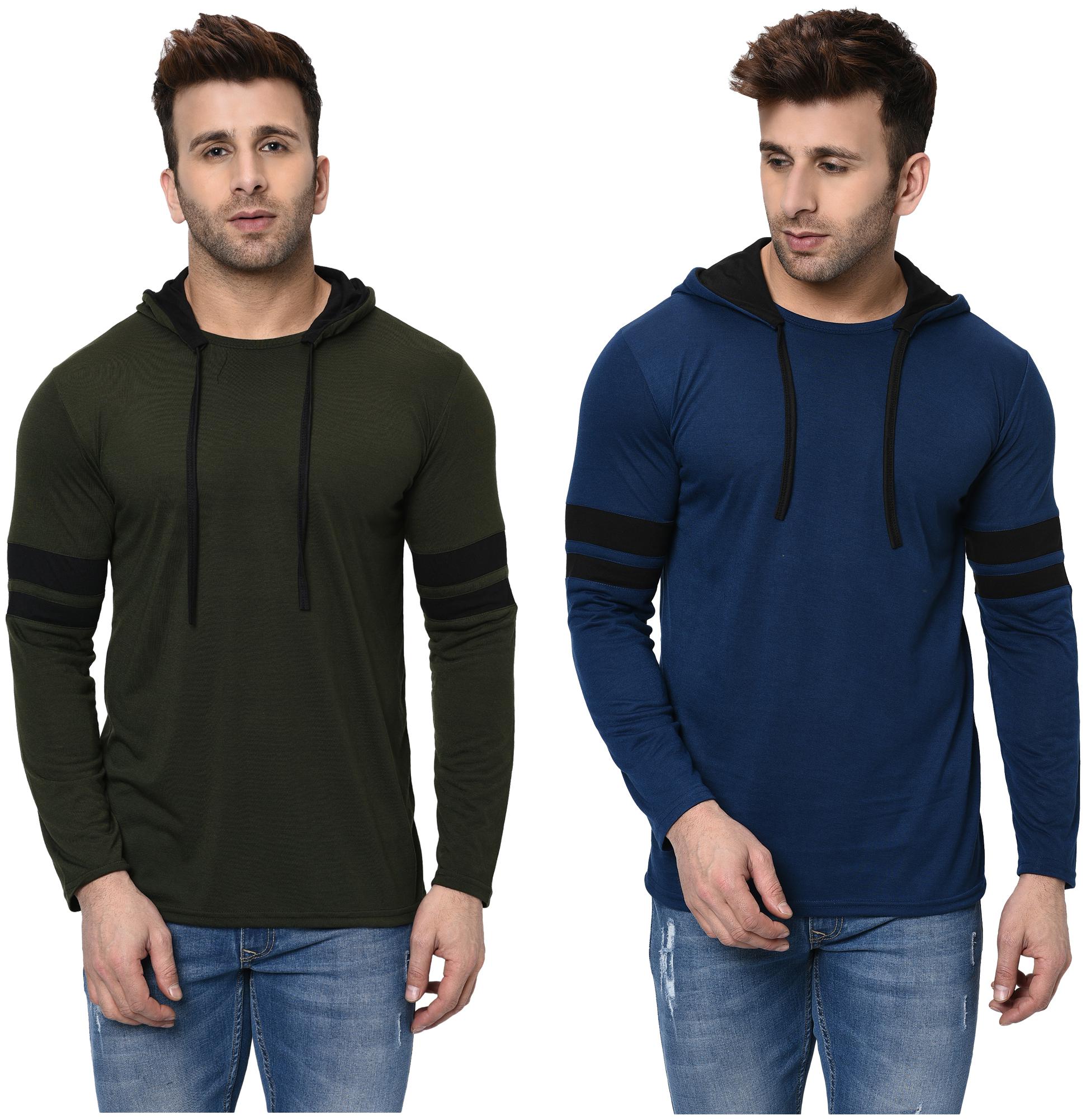 

Unite Wear Men Green Blue Slim fit Cotton Hood T-Shirt - Pack Of 2