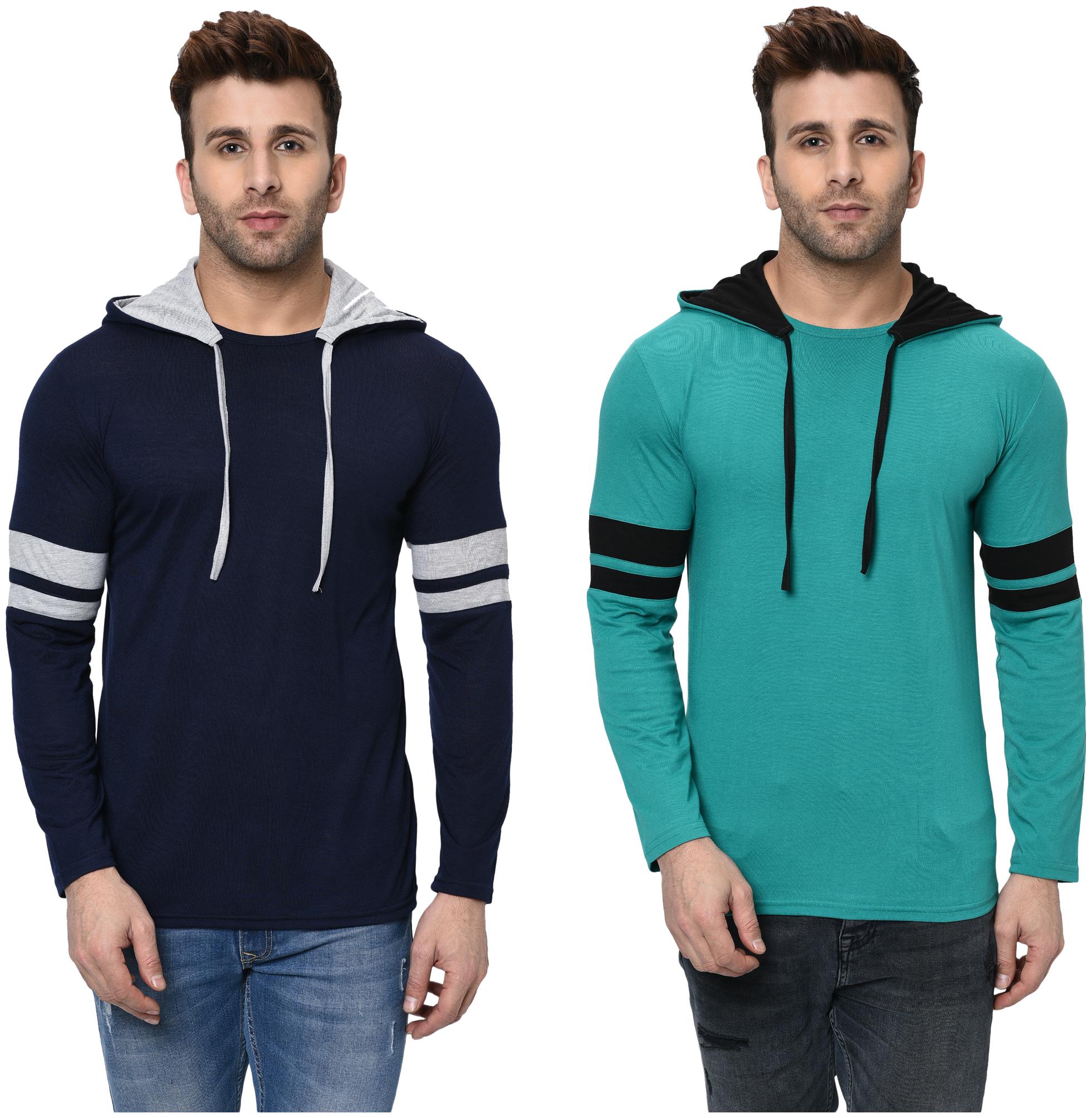 

Unite Wear Men Navy blue Green Slim fit Cotton Hood T-Shirt - Pack Of 2