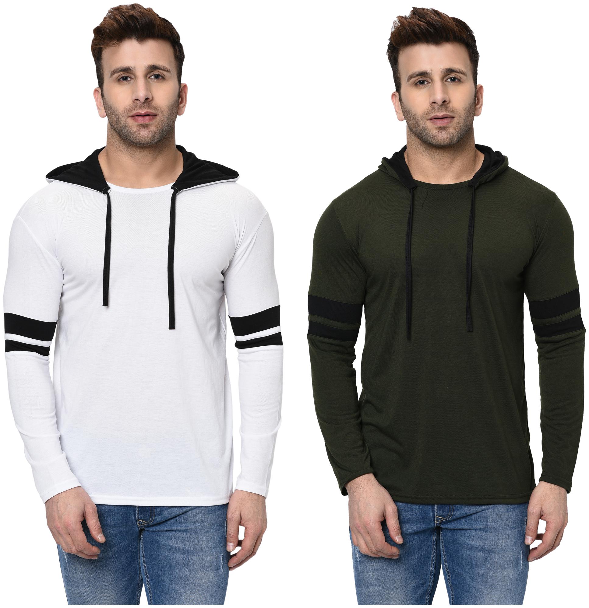 

Unite Wear Men White Green Slim fit Cotton Hood T-Shirt - Pack Of 2