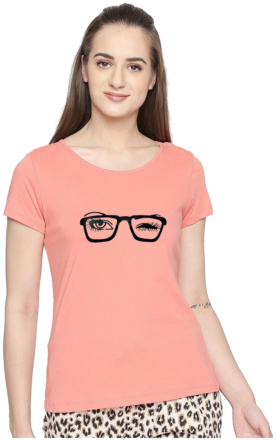 

UNIYALS Women Peach Regular fit Round neck Cotton T shirt