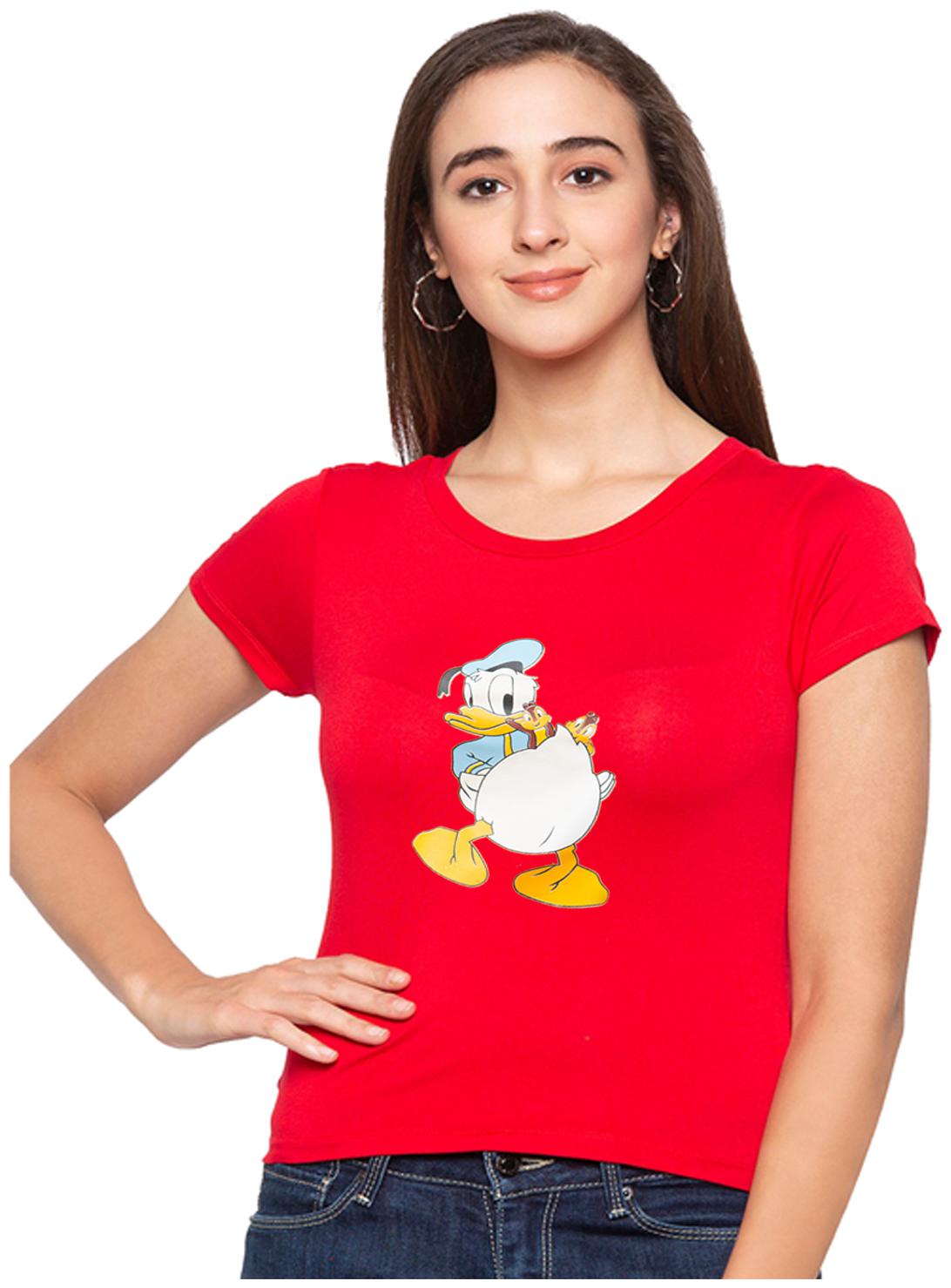 

UNIYALS Women Red Regular fit Round neck Cotton T shirt
