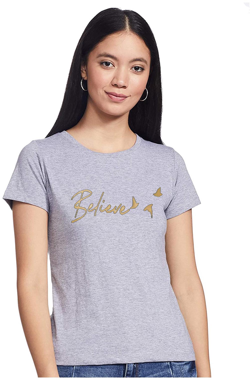 

UNIYALS Women Grey Regular fit Round neck Cotton T shirt