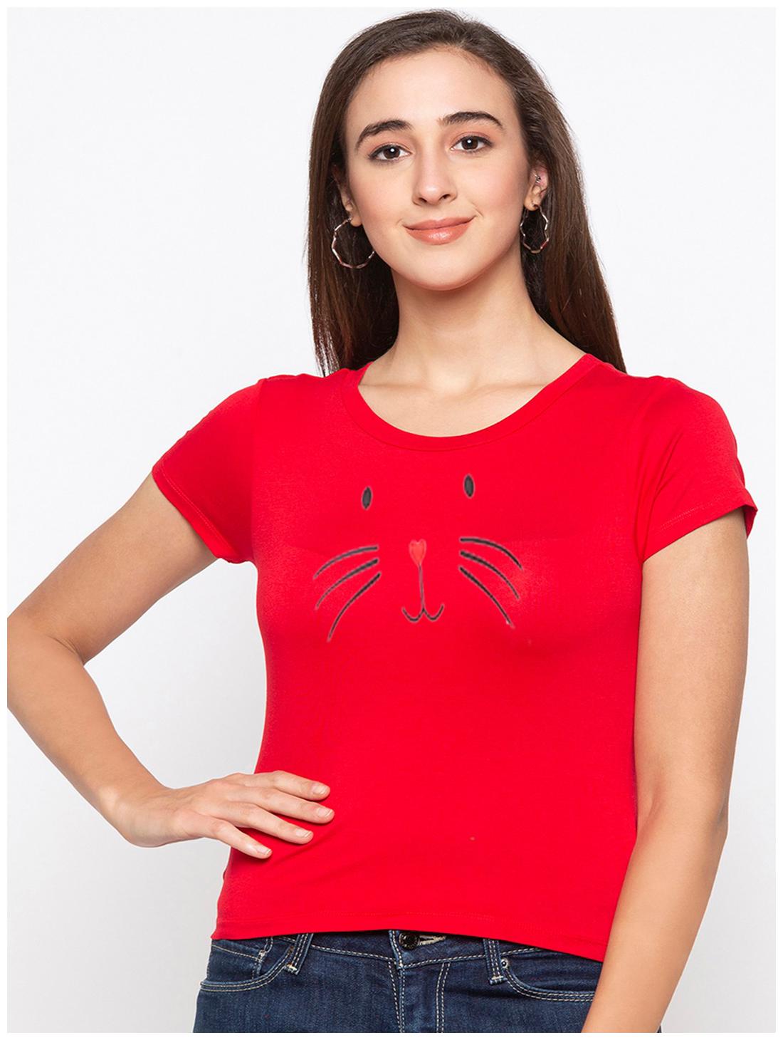 

UNIYALS Women Red Regular fit Round neck Cotton T shirt
