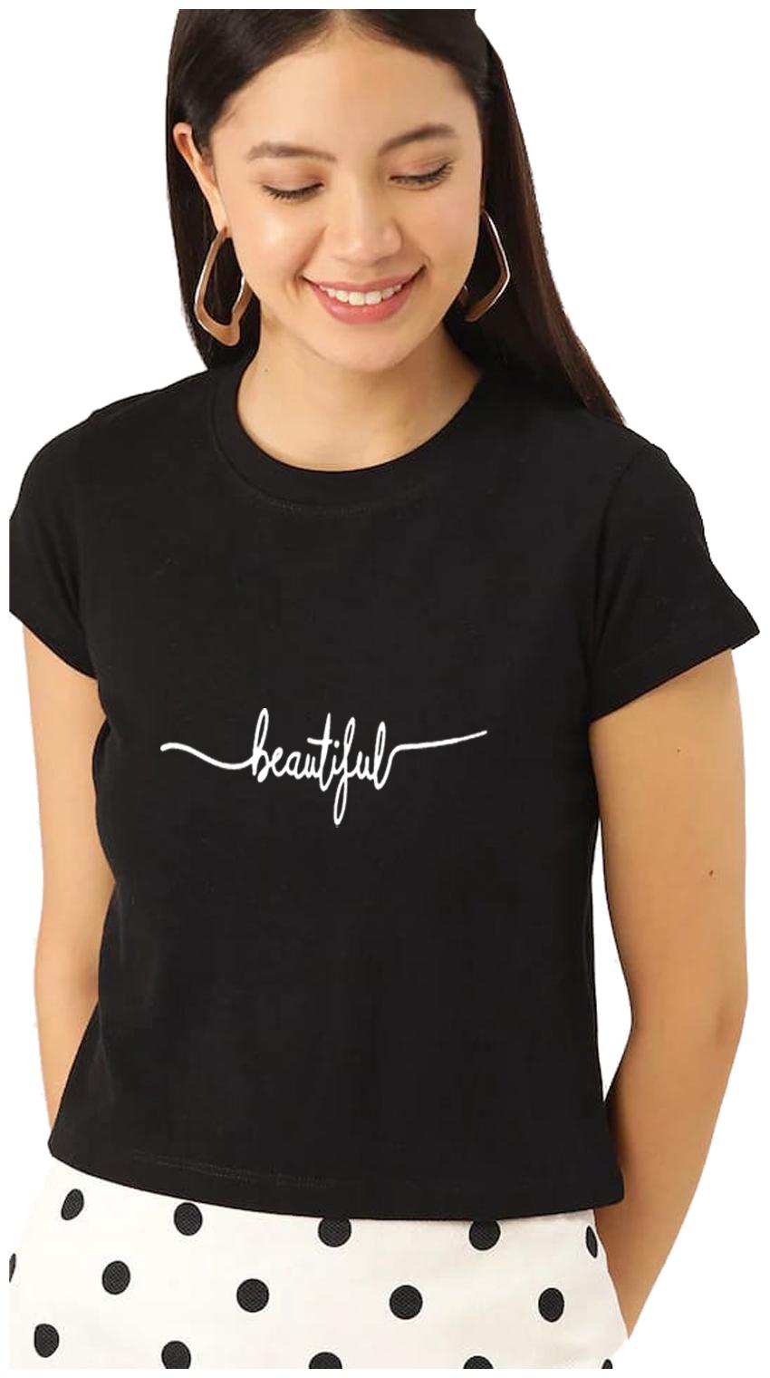 

UNIYALS Women Black Regular fit Round neck Cotton T shirt