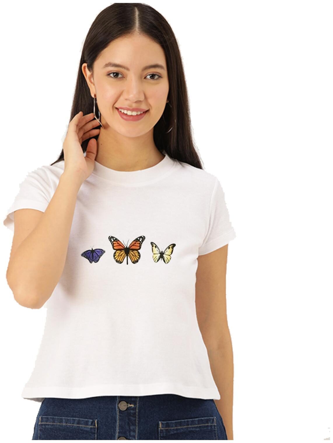 

UNIYALS Women White Regular fit Round neck Cotton T shirt