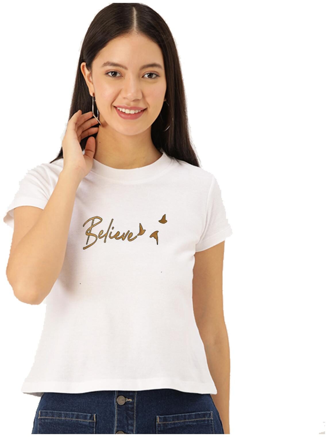 

UNIYALS Women White Regular fit Round neck Cotton T shirt