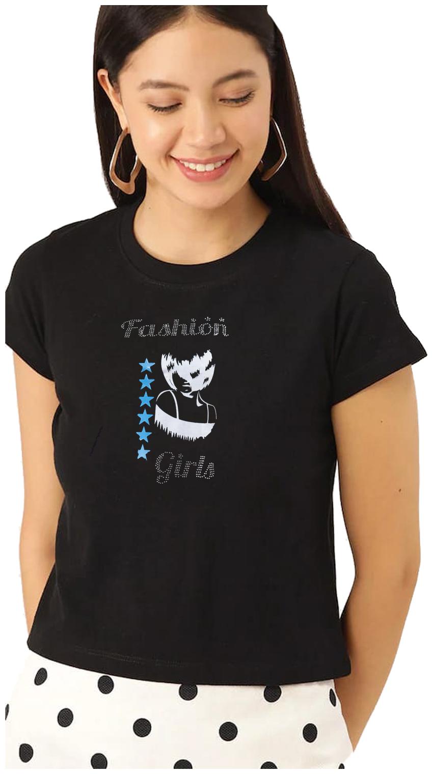 

UNIYALS Women Black Regular fit Round neck Cotton T shirt