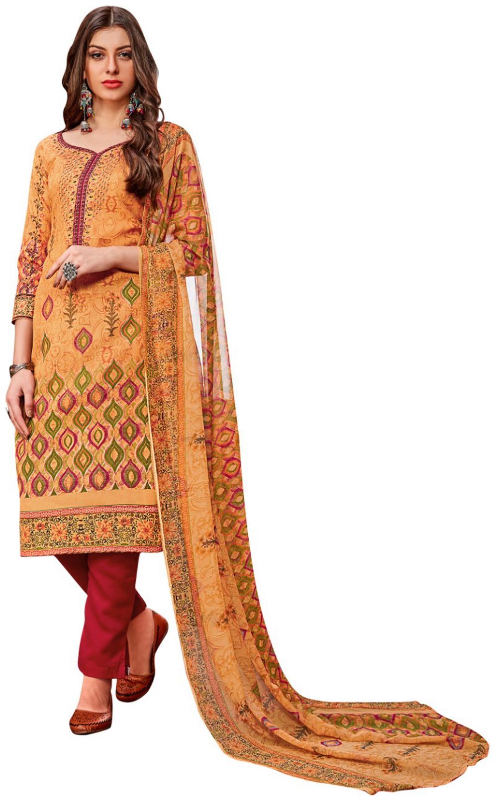 

KKRISH Orange Unstitched Kurta with bottom dupatta With dupatta Dress Material