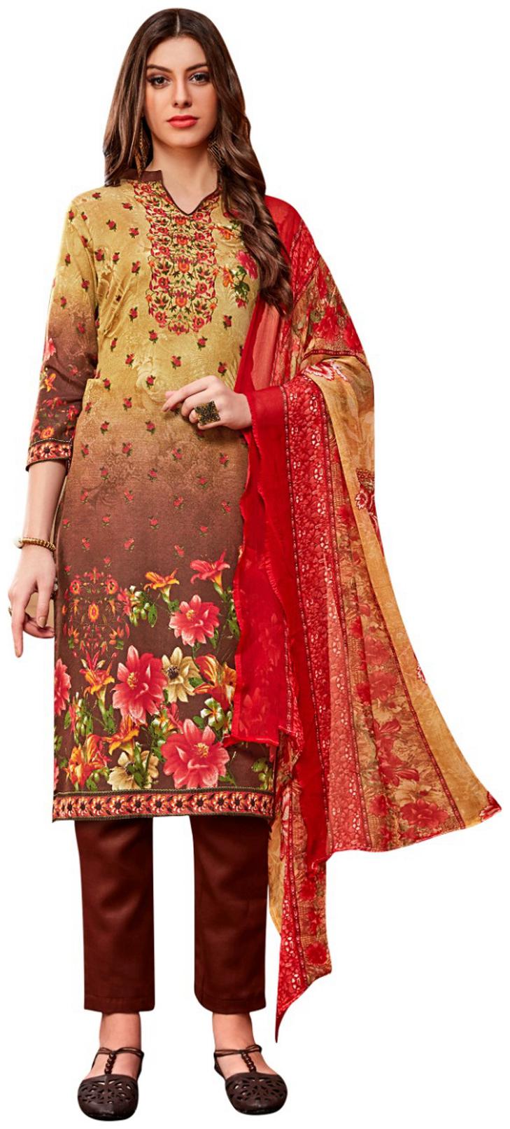

KKRISH Beige Unstitched Kurta with bottom dupatta With dupatta Dress Material