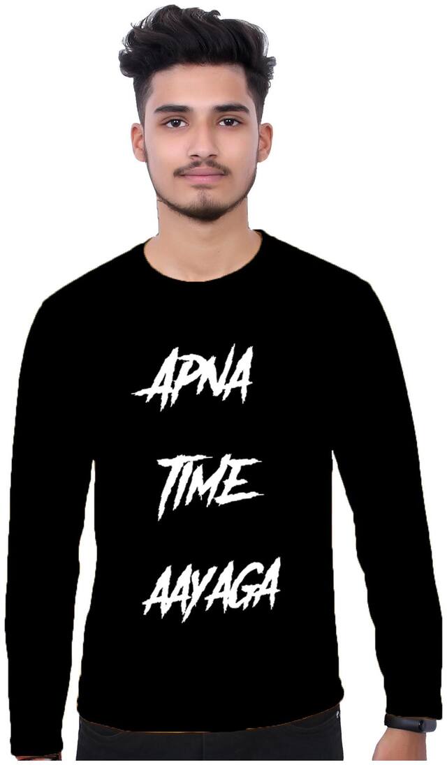 Upperwear Men Cotton Full Sleeves Typography Casual T-shirt Black color