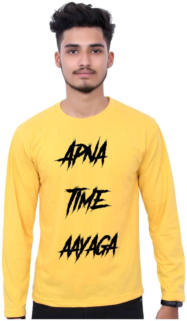 Upperwear Men Cotton Full Sleeves Typography Casual T-shirt Yellow color