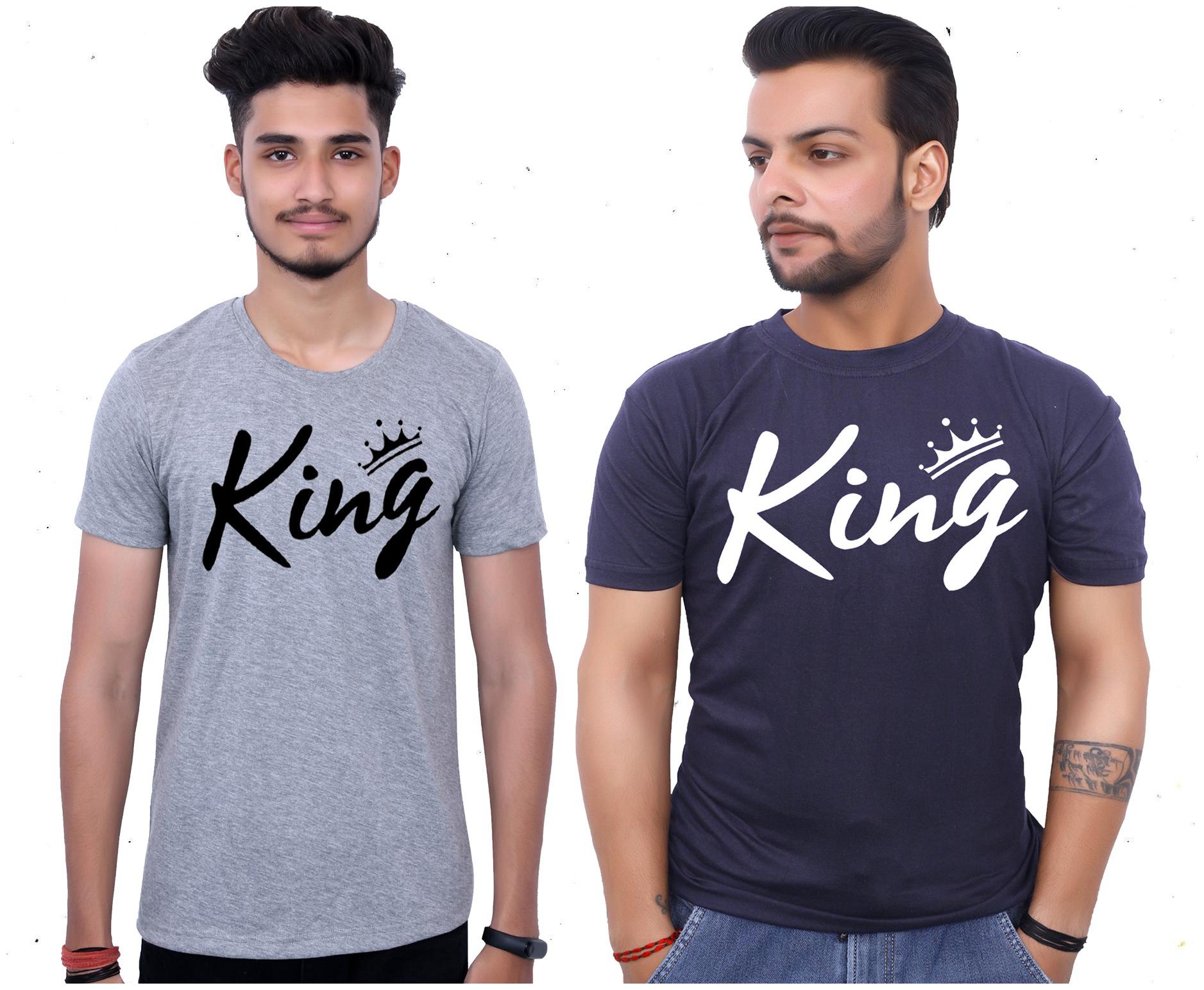 

upperwear Men Blue Grey Regular fit Cotton Round neck T-Shirt - Pack Of 2