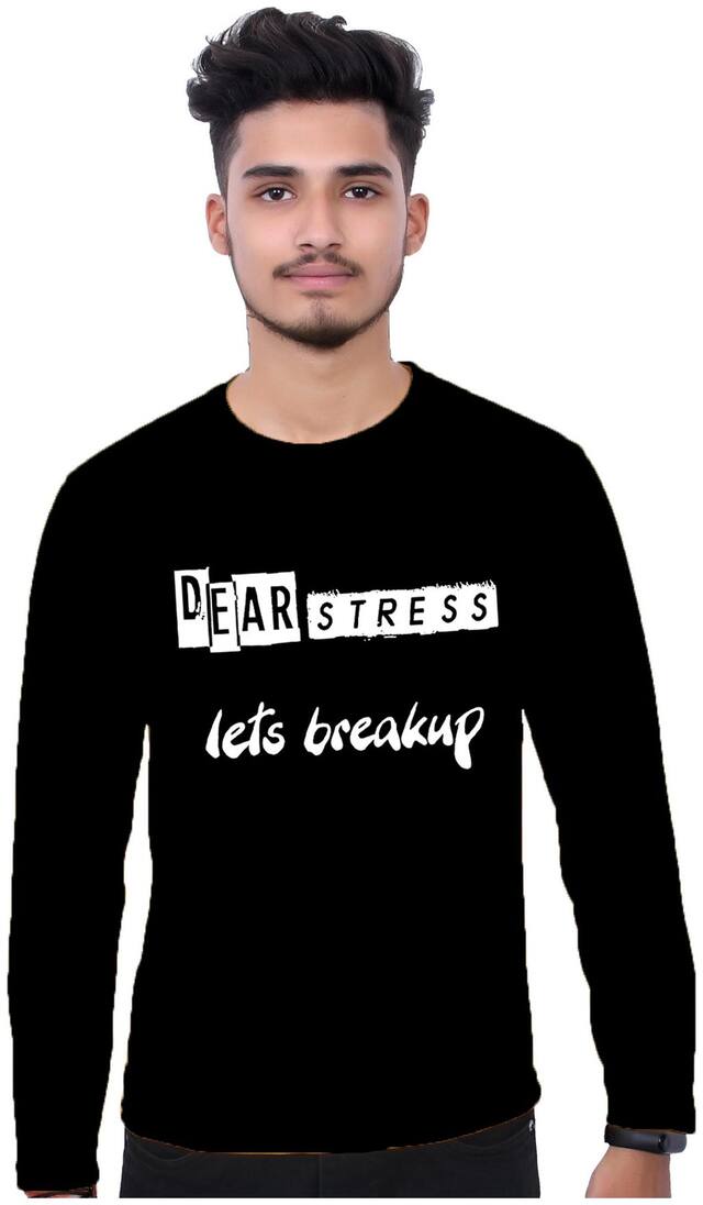 Upperwear Men Cotton Full Sleeves Typography Casual T-shirt Black color